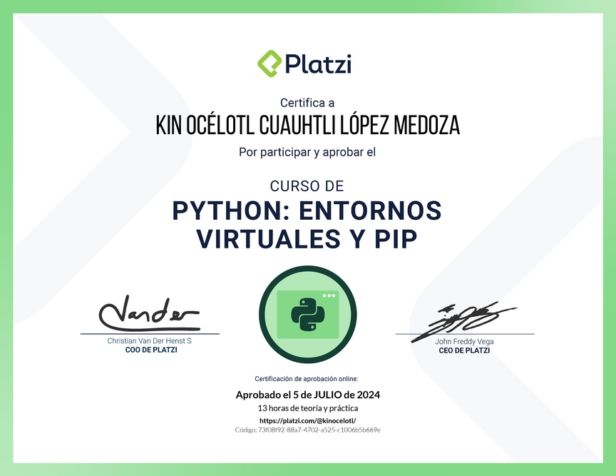 Diploma del Curso de Python: PIP y Entornos Virtuales