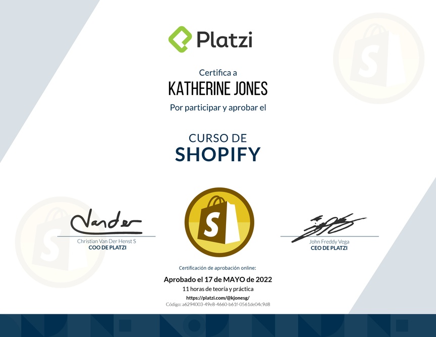 Diploma del Curso de Shopify
