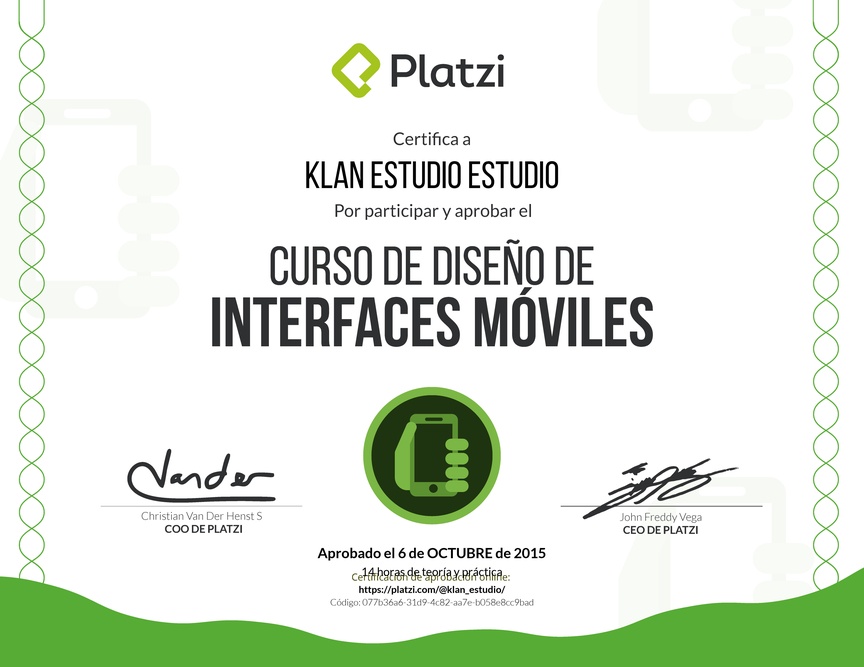 Diploma del Curso de Diseño de Interfaces Móviles 2015