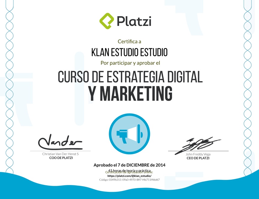 Diploma del Curso de Marketing Online y Estrategia Digital 2014
