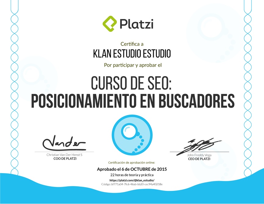Diploma del Curso de SEO: Posicionamiento en buscadores 2016