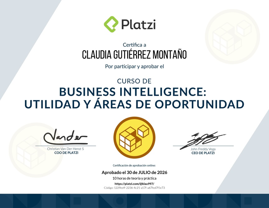 Diploma del Curso de Business Intelligence: Utilidad y Áreas de Oportunidad