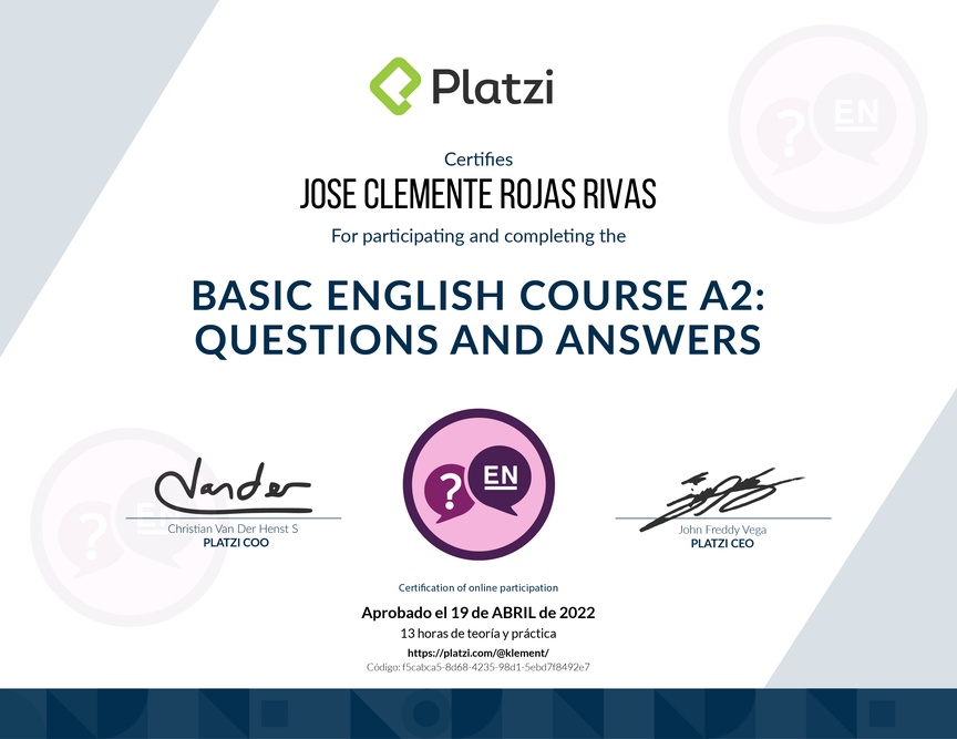 Diploma del Curso de Inglés Básico: Preguntas y Respuestas (2021)