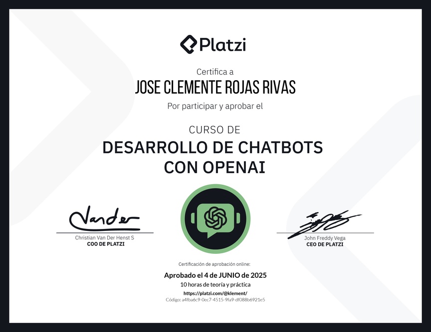 Diploma del Curso de Desarrollo de Chatbots con OpenAI