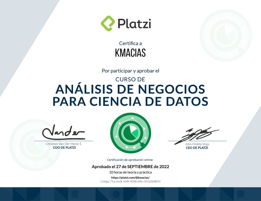 Diploma del Curso de Análisis de Negocios para Ciencia de Datos