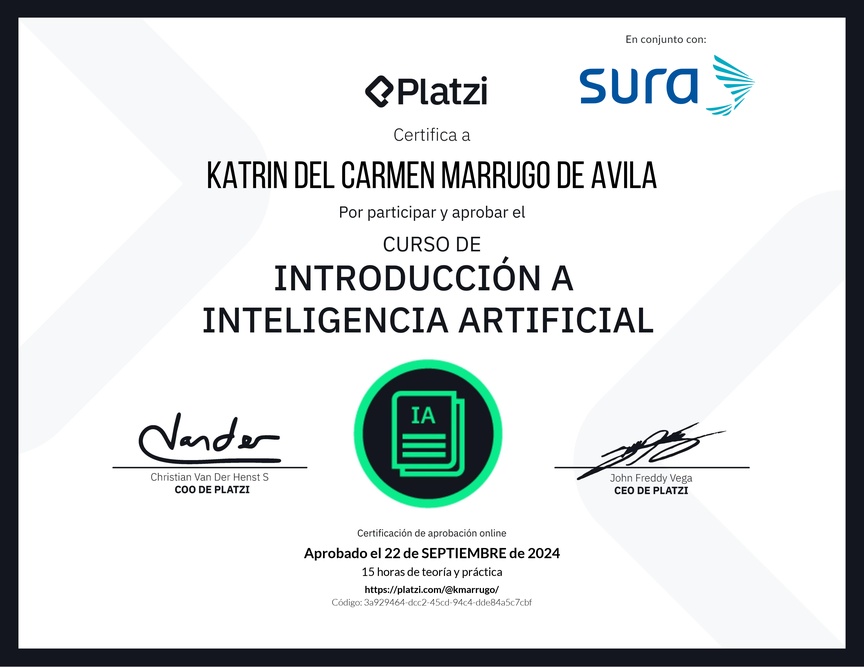 Diploma del Curso de Introducción a Inteligencia Artificial (2023)