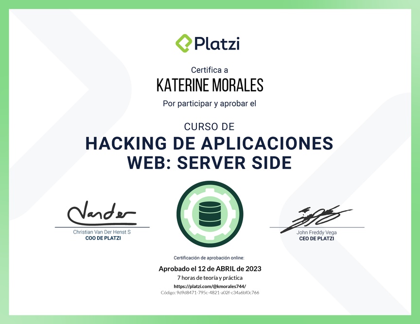Diploma del Curso de Hacking: Aplicaciones Web Server Side