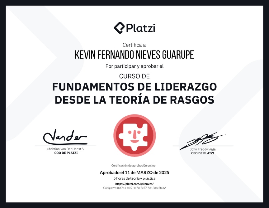 Diploma del Curso de Fundamentos de Liderazgo: Reconoce las Características de un Líder