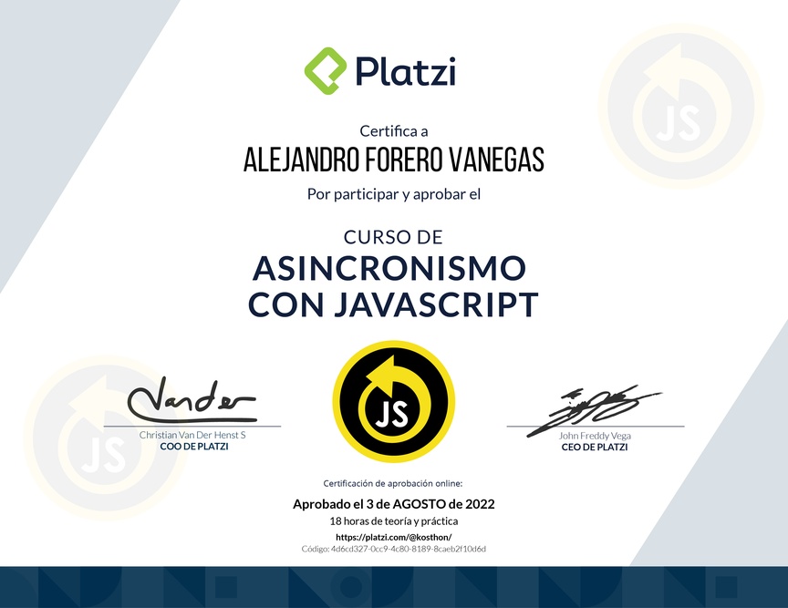 Diploma del Curso de Asincronismo con JavaScript 2022
