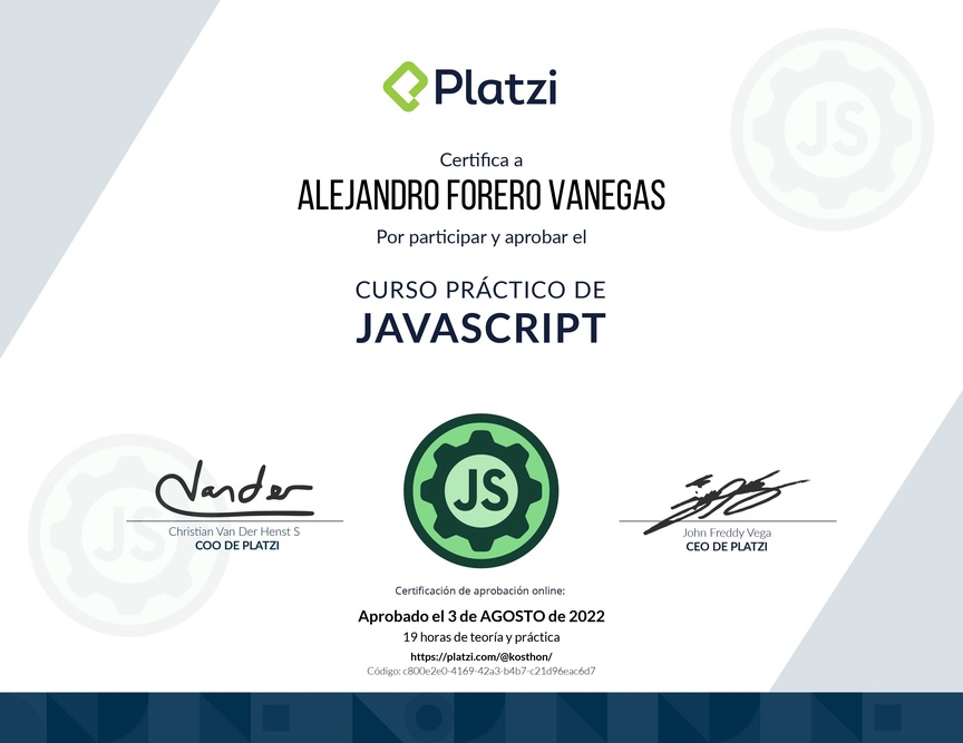 Diploma del Curso Práctico de JavaScript