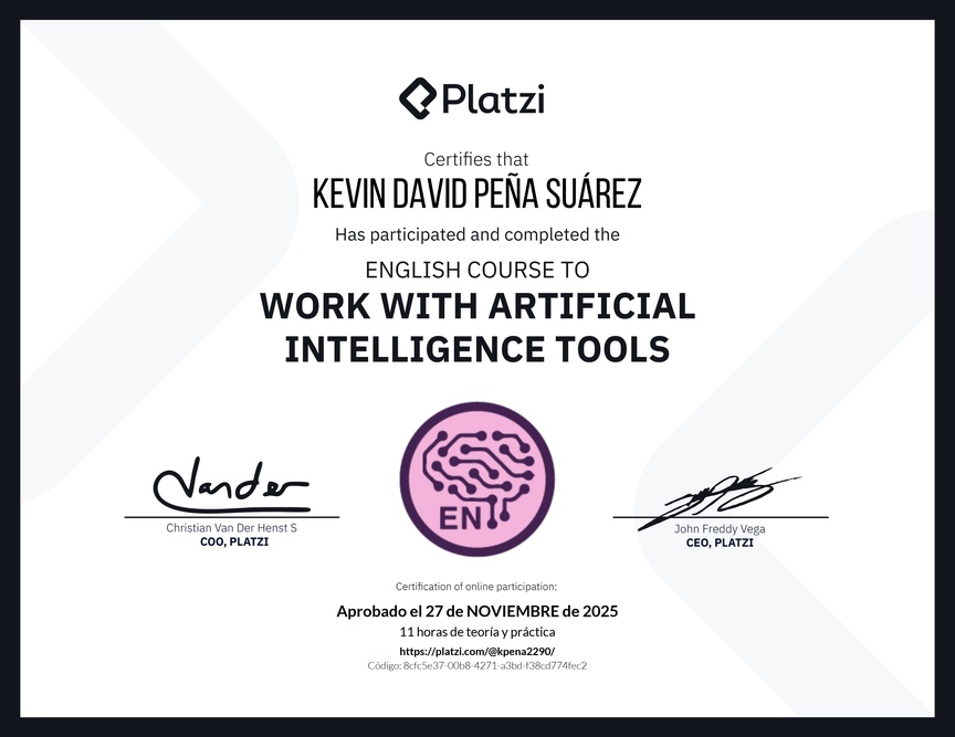 Diploma del Curso de Inglés para el Uso de Inteligencia Artificial