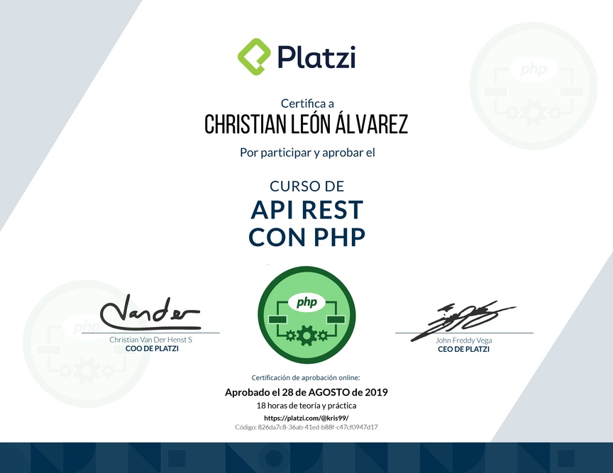 Diploma del Curso de API REST con PHP