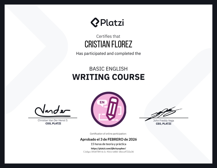 Diploma del Curso Básico de Escritura en Inglés