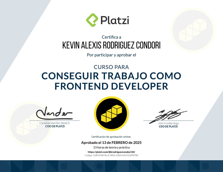 Diploma del Curso para Conseguir Trabajo como Frontend Developer
