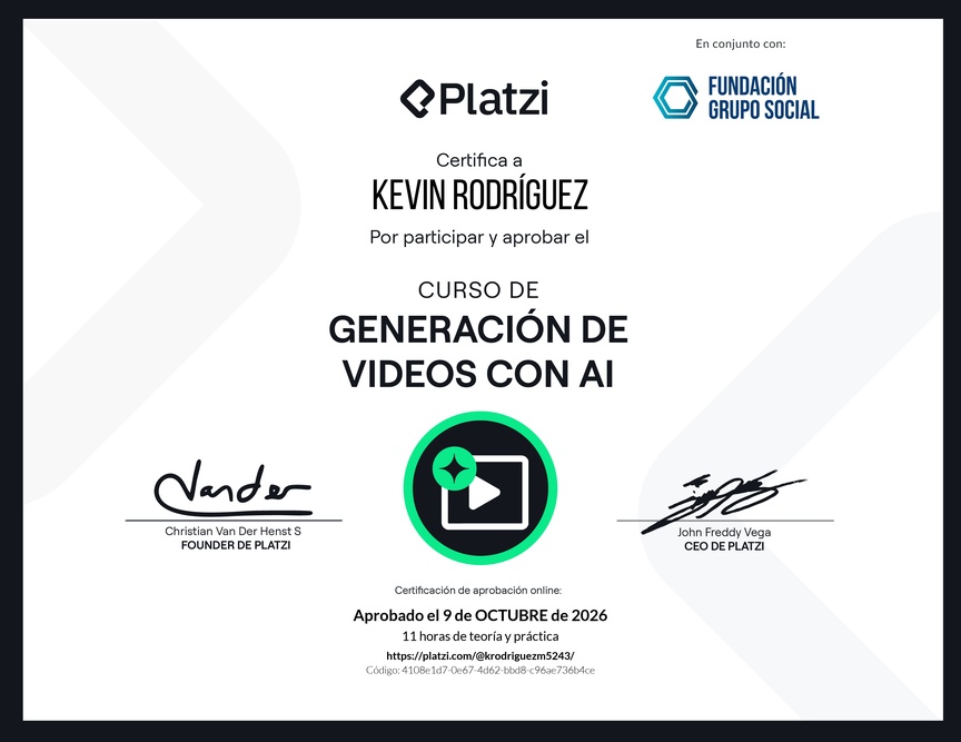 Diploma del Curso de Generación de Videos con IA
