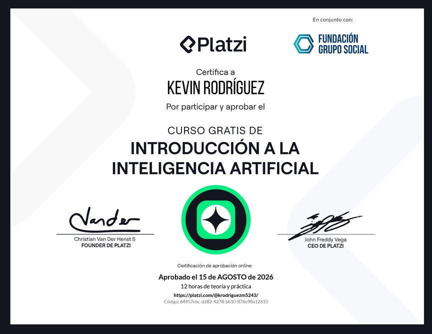Diploma del Curso Gratis de Introducción a la Inteligencia Artificial