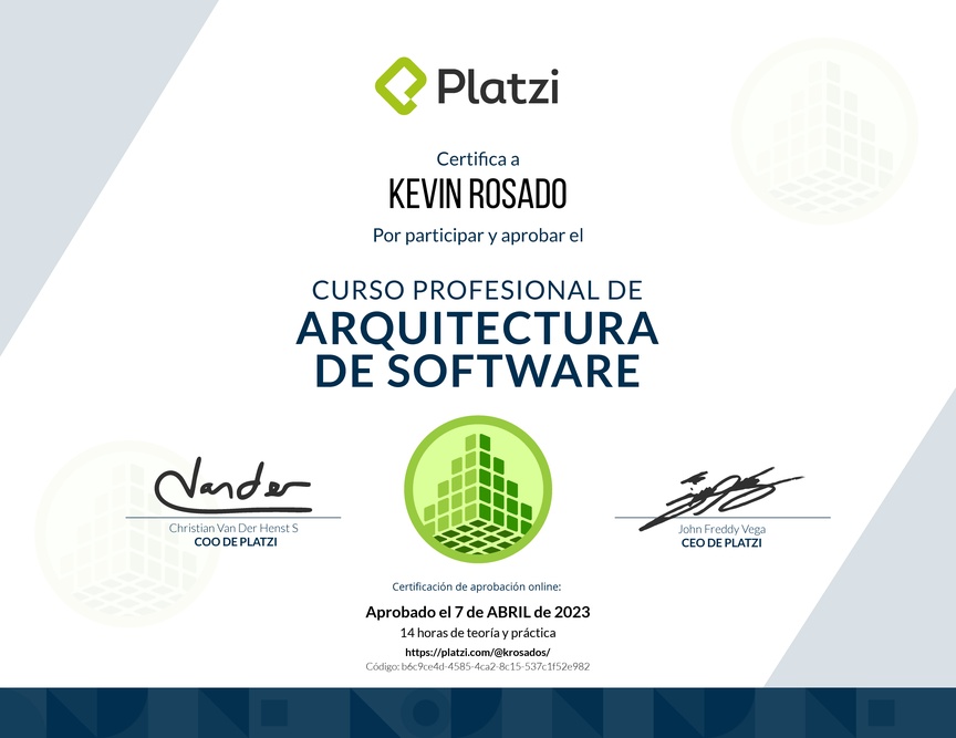Diploma del Curso Profesional de Arquitectura de Software