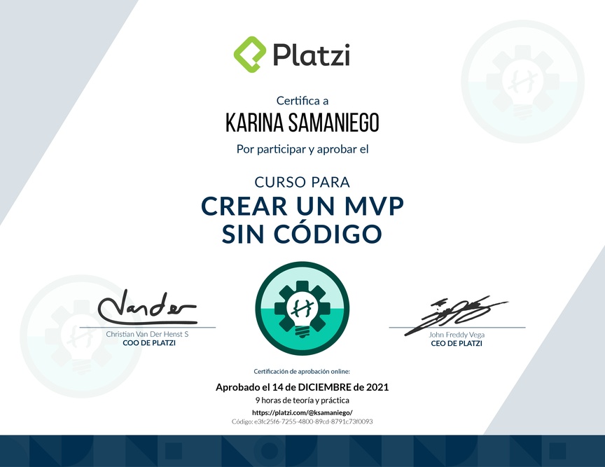Diploma del Curso para Crear un MVP sin Código