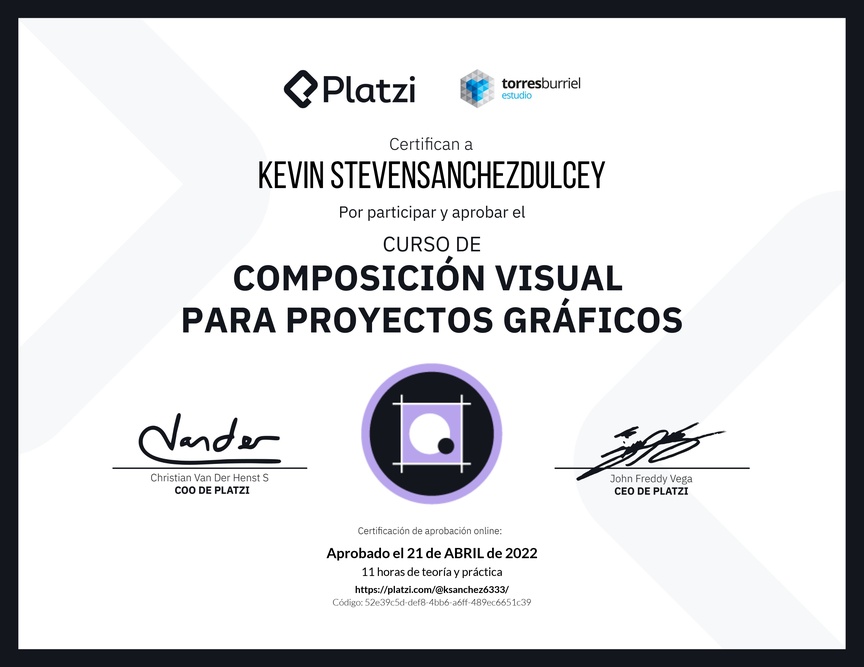 Diploma del Curso de Composición Visual para Proyectos Gráficos