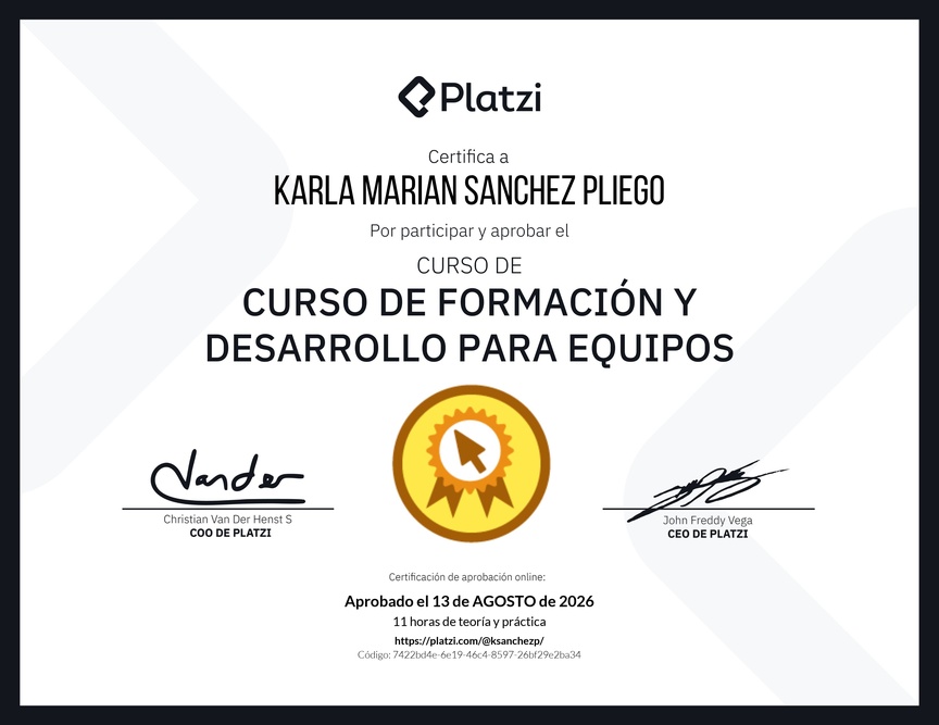 Diploma del Curso de Formación y Desarrollo para Equipos