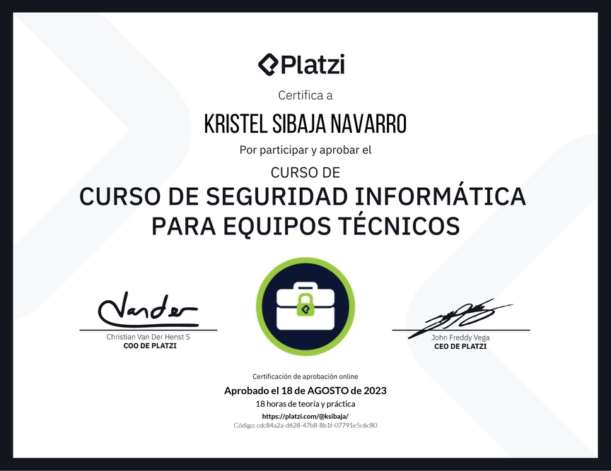 Diploma del Curso de Seguridad Informática para Equipos Técnicos