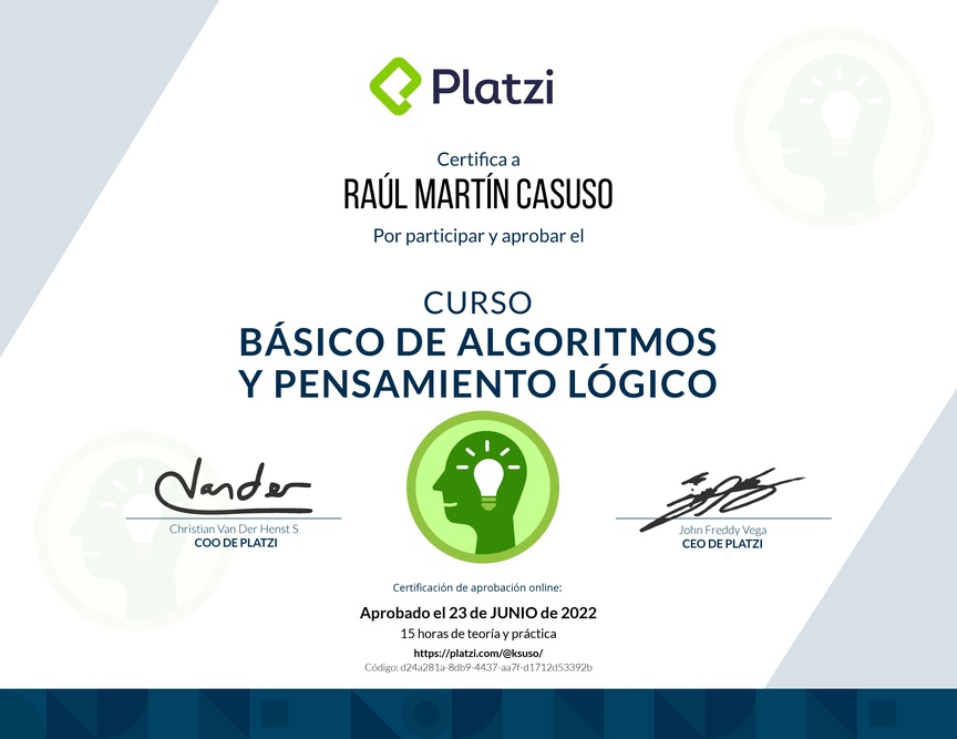 Diploma del Curso Básico de Algoritmos y Pensamiento Lógico