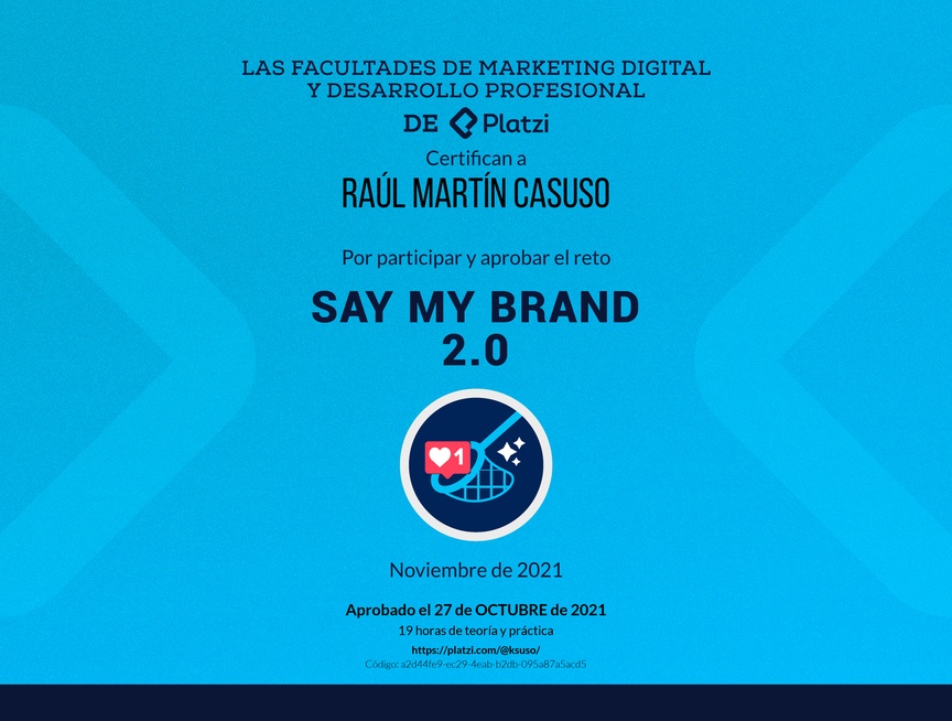 Diploma de SayMyBrand: Reto de Marca Personal
