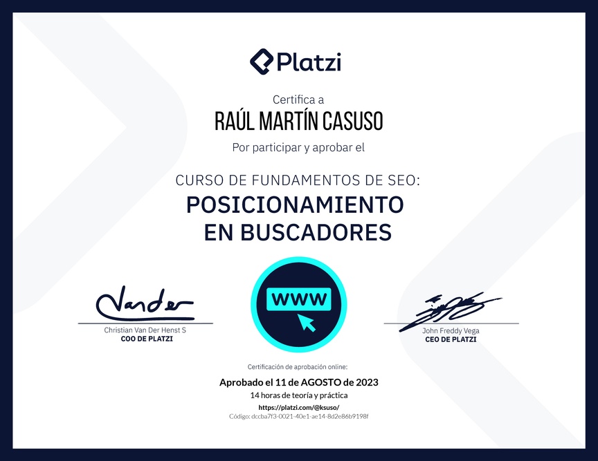 Diploma del Curso de Fundamentos de SEO y Posicionamiento Web