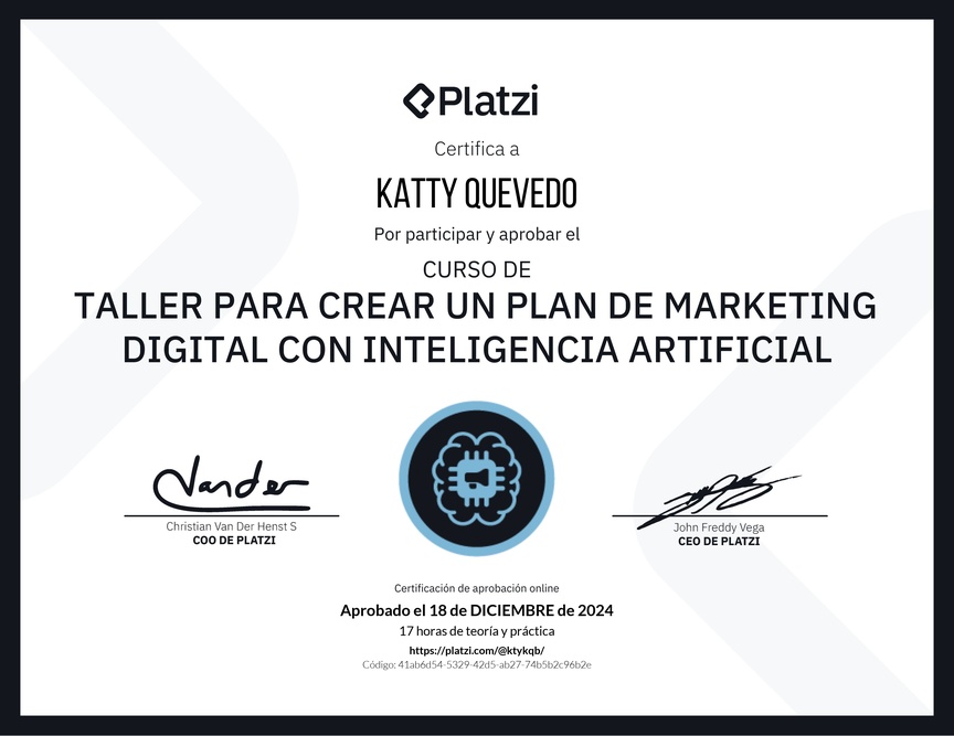 Diploma de Taller para Crear un Plan de Marketing Digital con Inteligencia Artificial