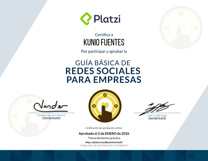 Diploma de Guía Básica de Redes Sociales para Empresas