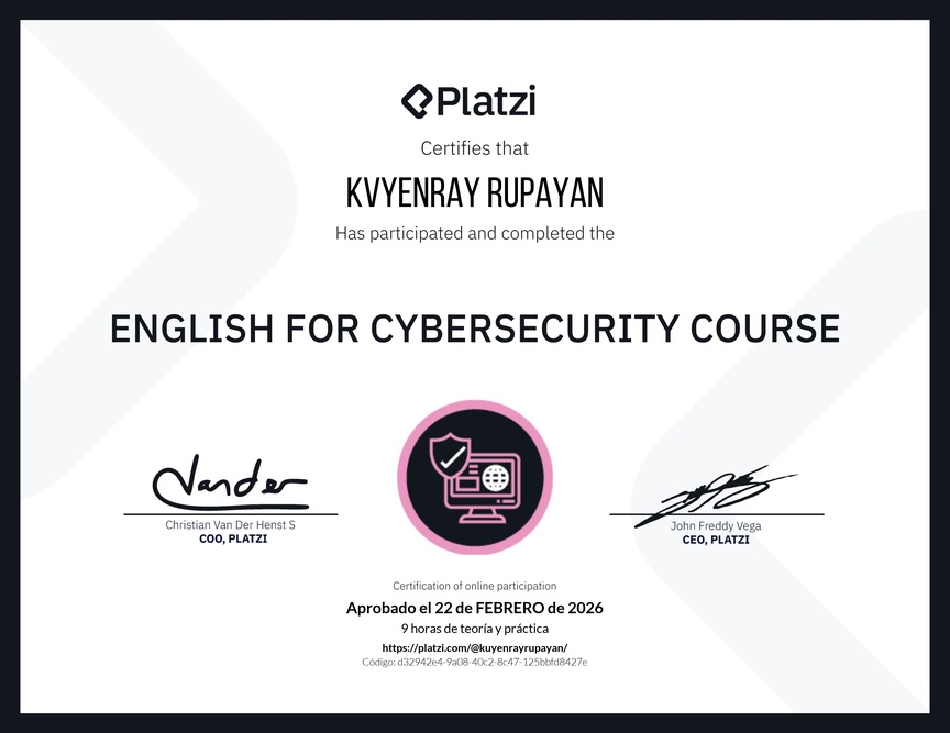 Diploma del Curso de Inglés para Ciberseguridad