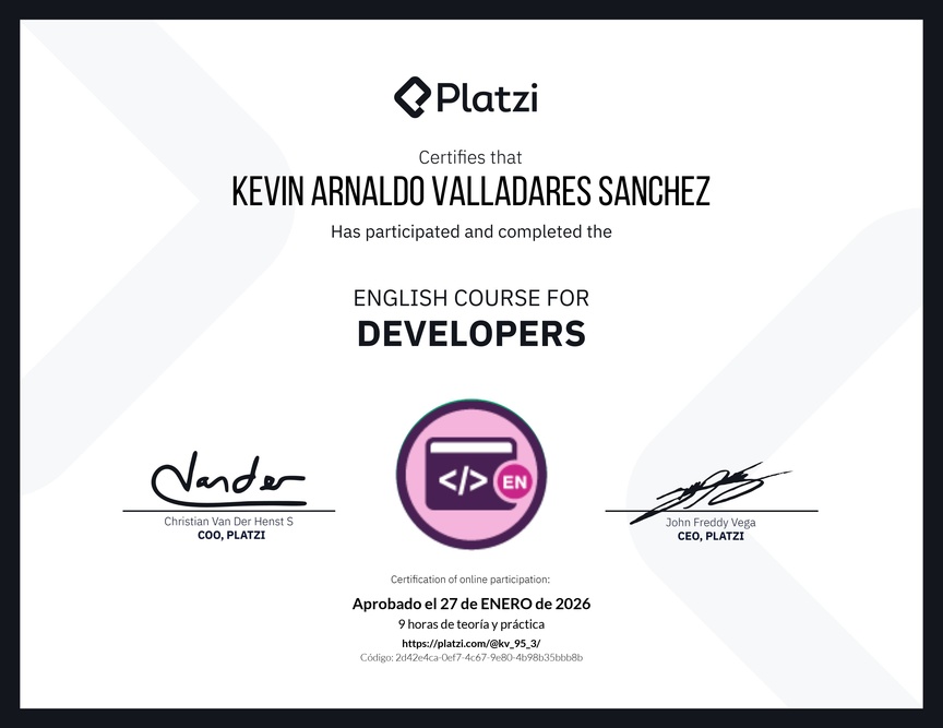 Diploma del Curso de Inglés para Programadores
