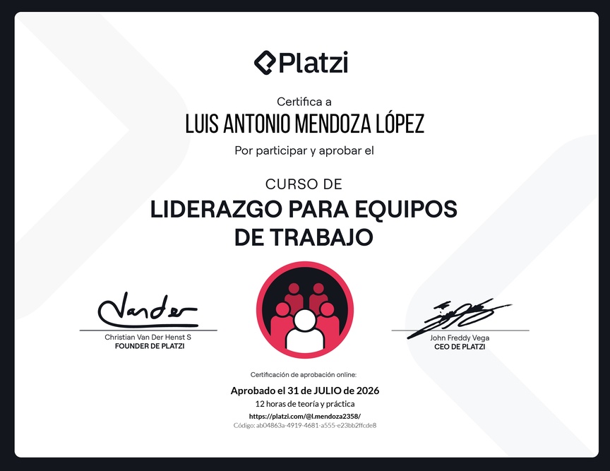 Diploma del Curso de Liderazgo para Equipos de Trabajo