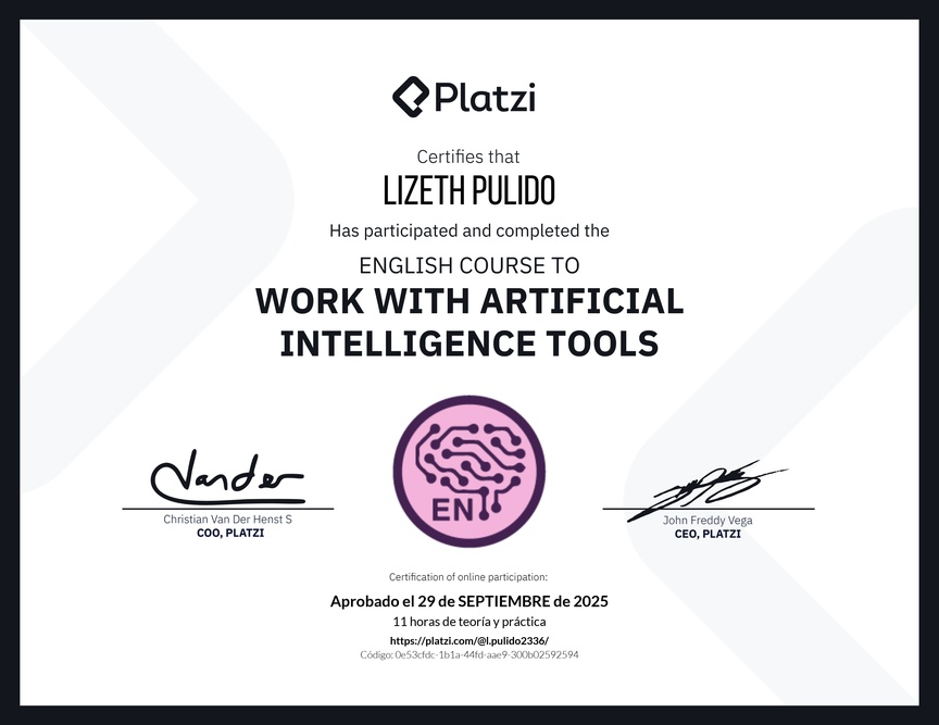 Diploma del Curso de Inglés para el Uso de Inteligencia Artificial