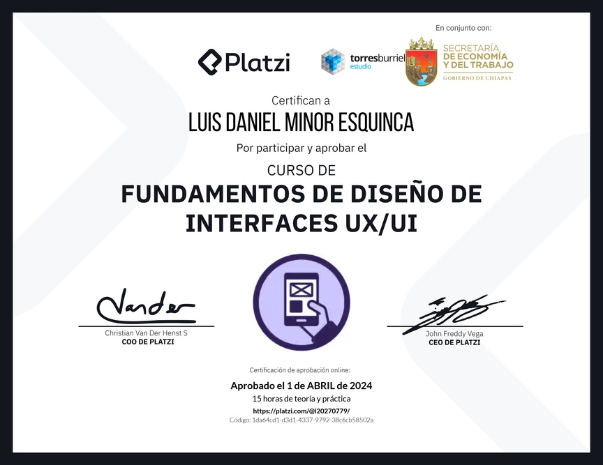 Diploma del Curso de Fundamentos de Diseño de Interfaces UX/UI