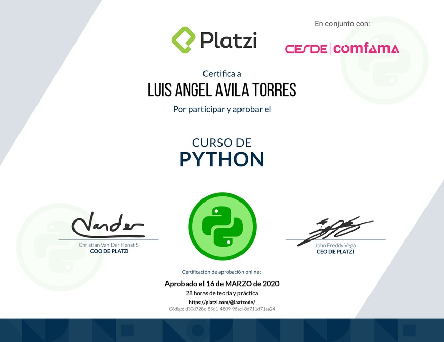 Diploma del Curso de Python 2019