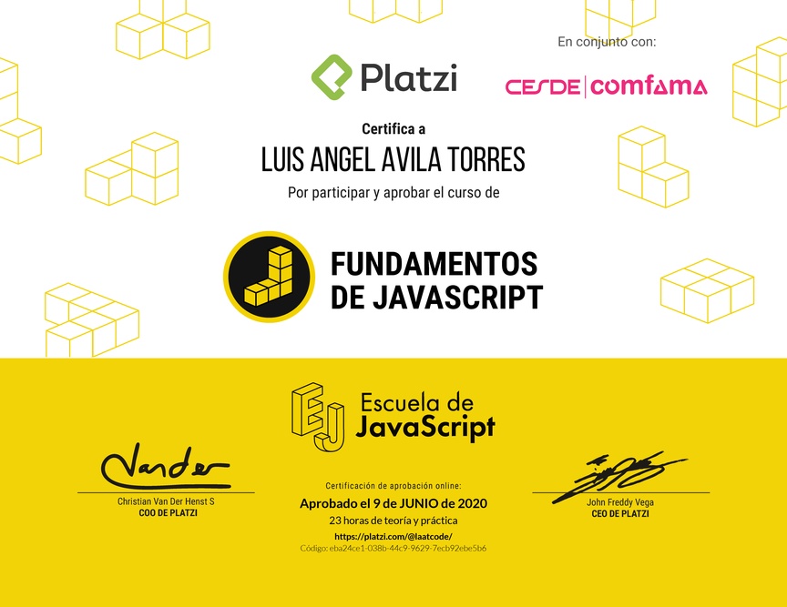 Diploma de Fundamentos de JavaScript 2018