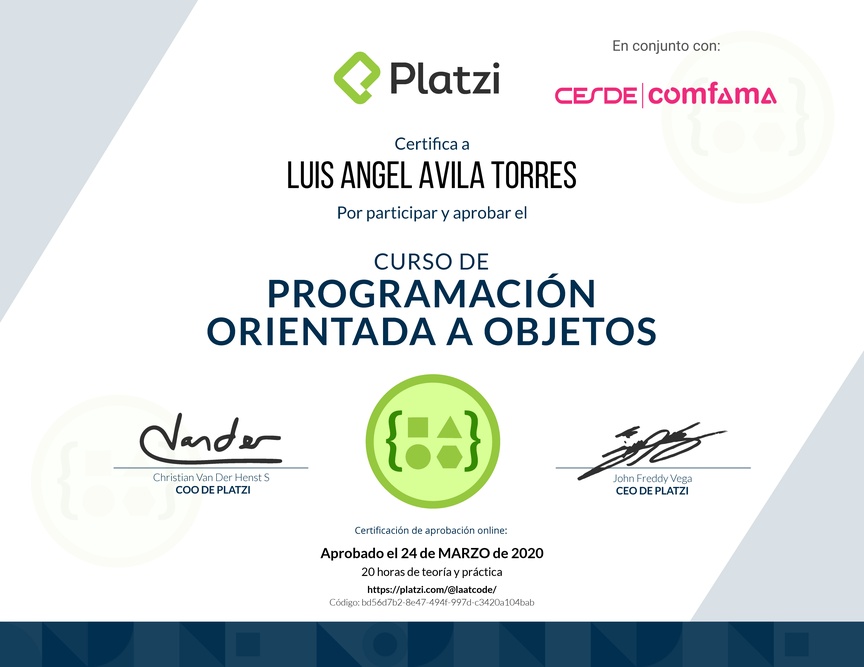 Diploma del Curso de Programación Orientada a Objetos: POO