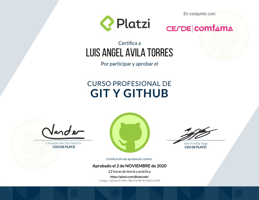 Diploma del Curso Profesional de Git y GitHub