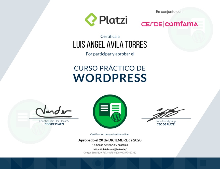 Diploma del Curso de WordPress Práctico
