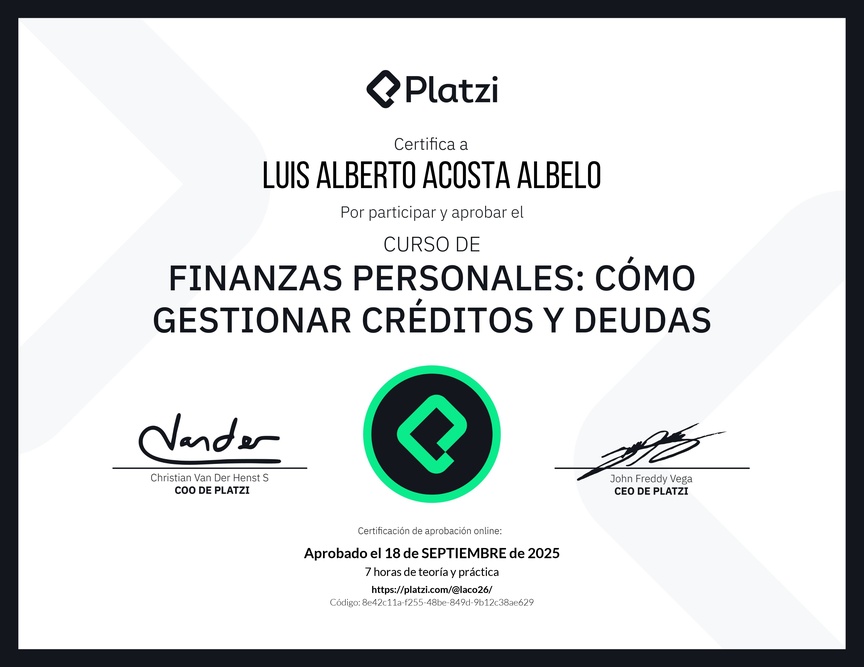 Diploma del Curso de Finanzas Personales: Cómo Gestionar Créditos y Deudas