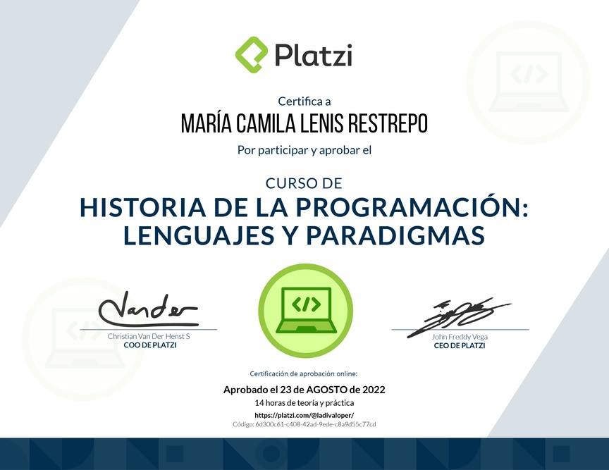 Diploma del Curso de Historia de la Programación: Lenguajes y Paradigmas