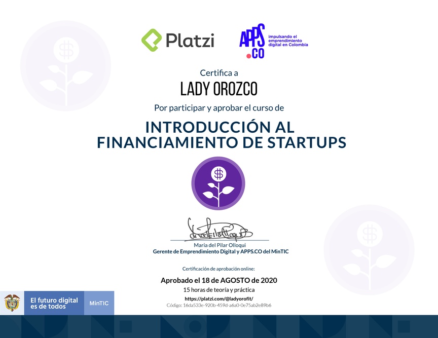Diploma del Curso de Introducción al Financiamiento de Startups