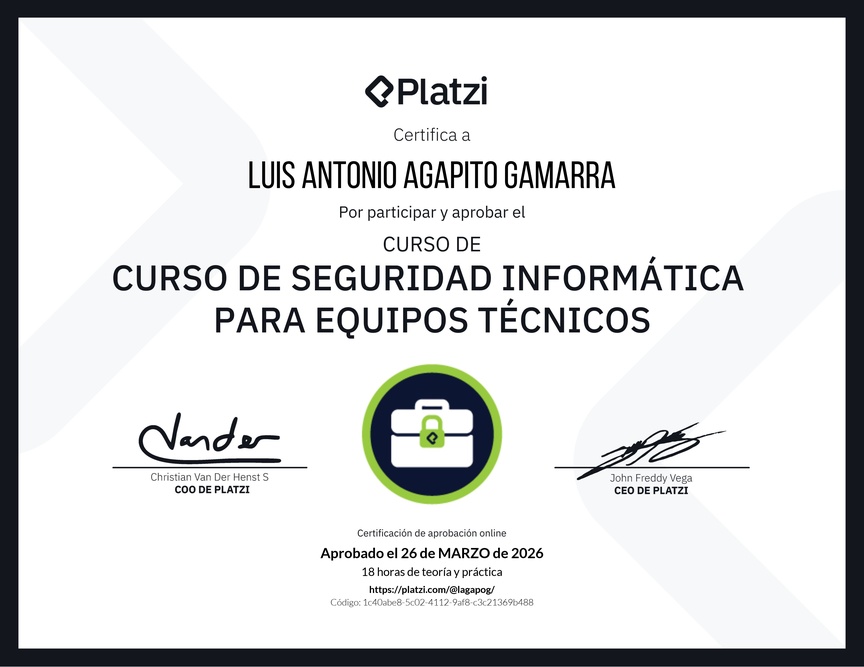 Diploma del Curso de Seguridad Informática para Equipos Técnicos
