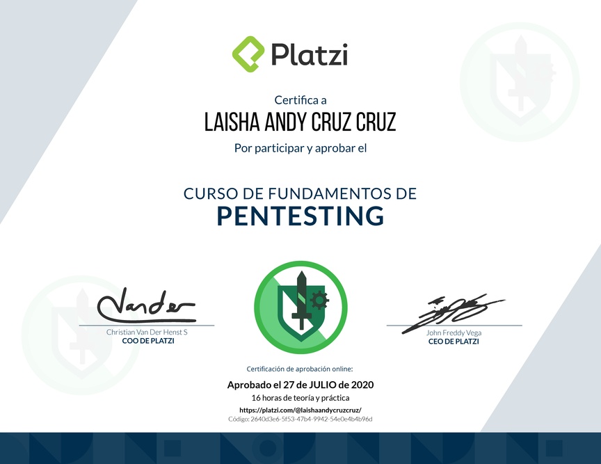 Diploma del Curso de Fundamentos de Pentesting