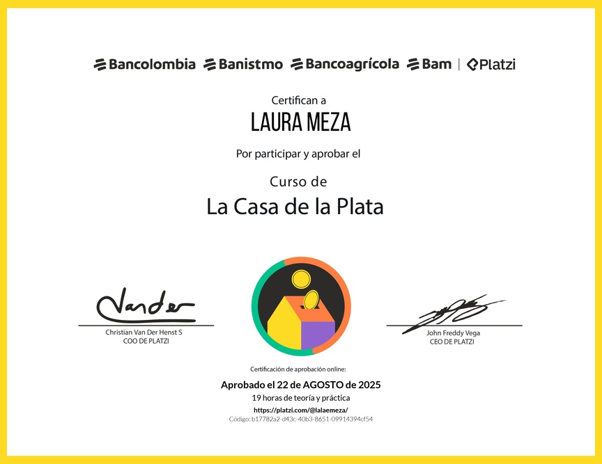 Diploma del Curso La Casa de la Plata Grupo Bancolombia