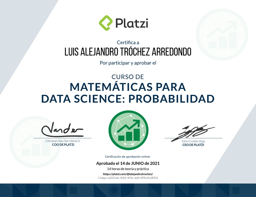 Diploma del Curso de Matemáticas para Data Science: Probabilidad
