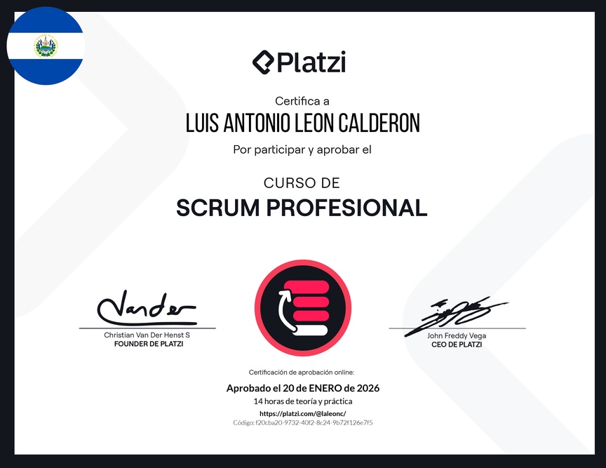 Diploma del Curso de Scrum Profesional