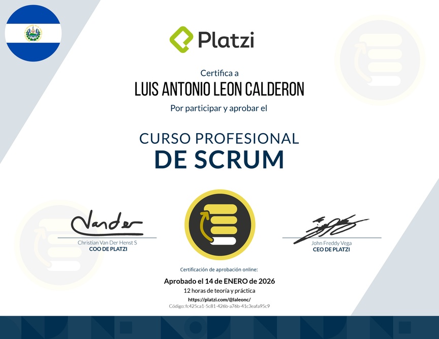 Diploma del Curso Profesional de Scrum