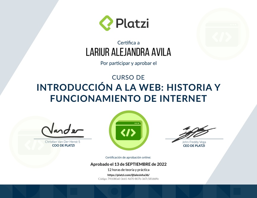 Diploma del Curso de Introducción a la Web: Historia y Funcionamiento de Internet